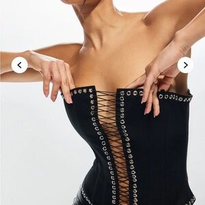 Black Lace-Up Strapless Corset Top